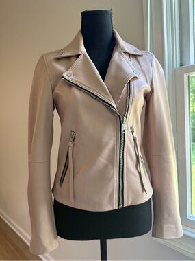 All Saints Dalby 100% lambskin Leather Moto Jacket Pink size 4